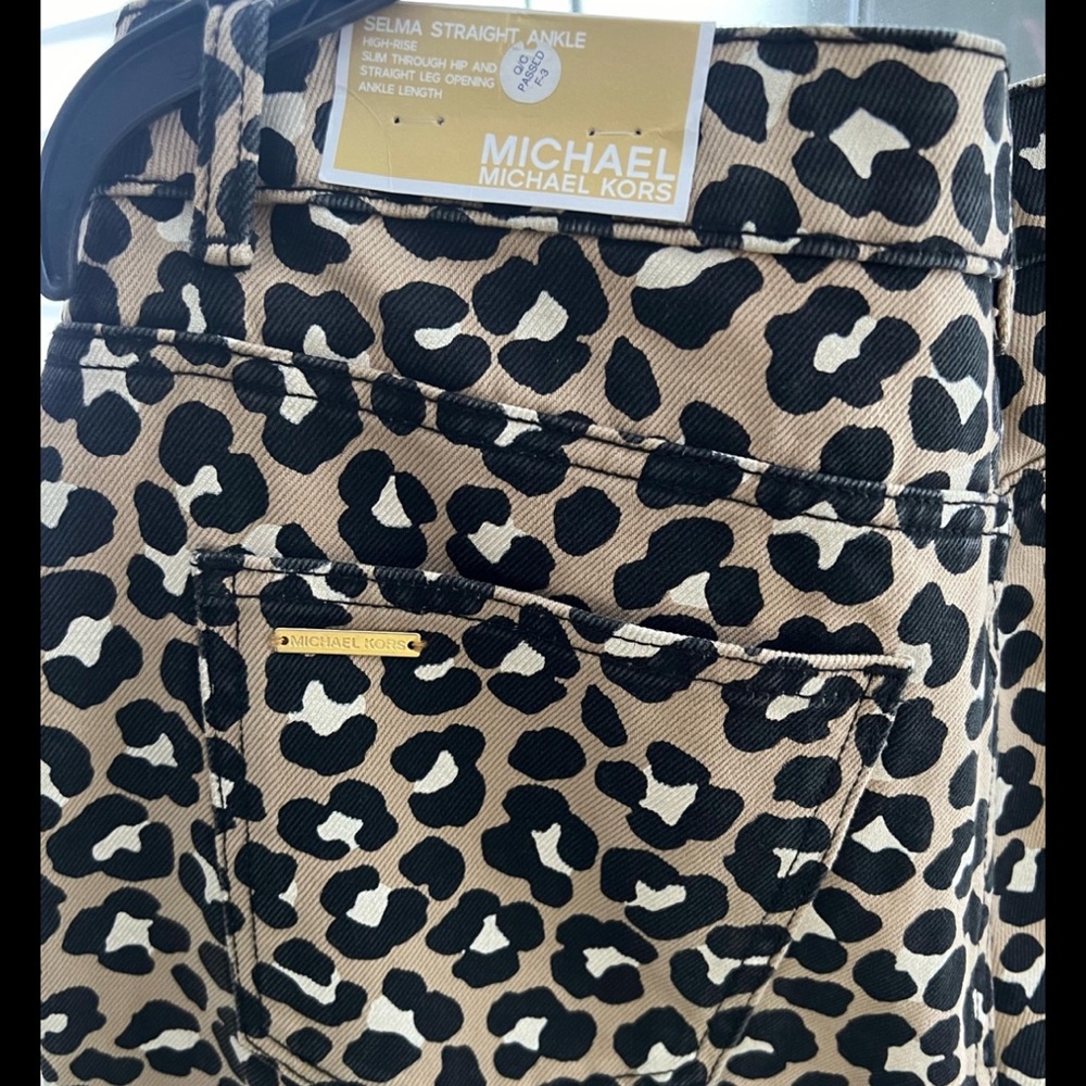 Michael Kors Leopard Print Khaki Selma Jeans Women’s Size 14 - Picture 5 of 8